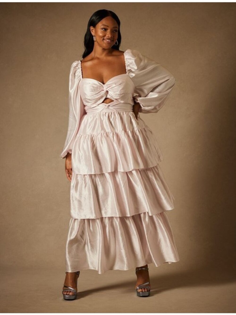 Eloquii Bridal Pink Satin Tiered Gown Maxi Dress 18